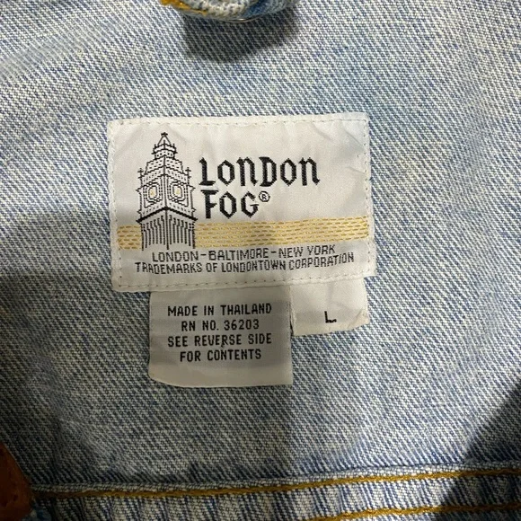 London Fog, Blue Denim Jacket with Brown leather Collar - Picture 12 of 15